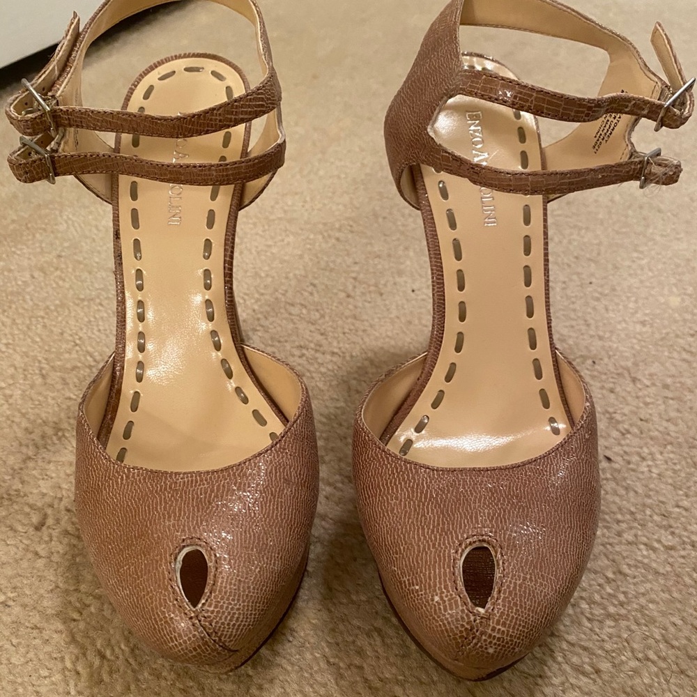 Enzo Angiolini Sexy 8 1/2 Tan Peep Toe Heels